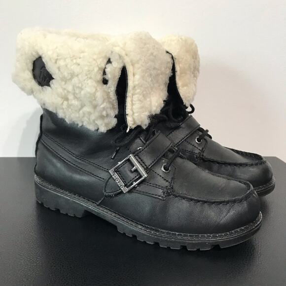 Polo by Ralph Lauren Black Ranger Ultra Hi Shearling Outdoor Boot Big Kid Boy 6 - Picture 1 of 16
